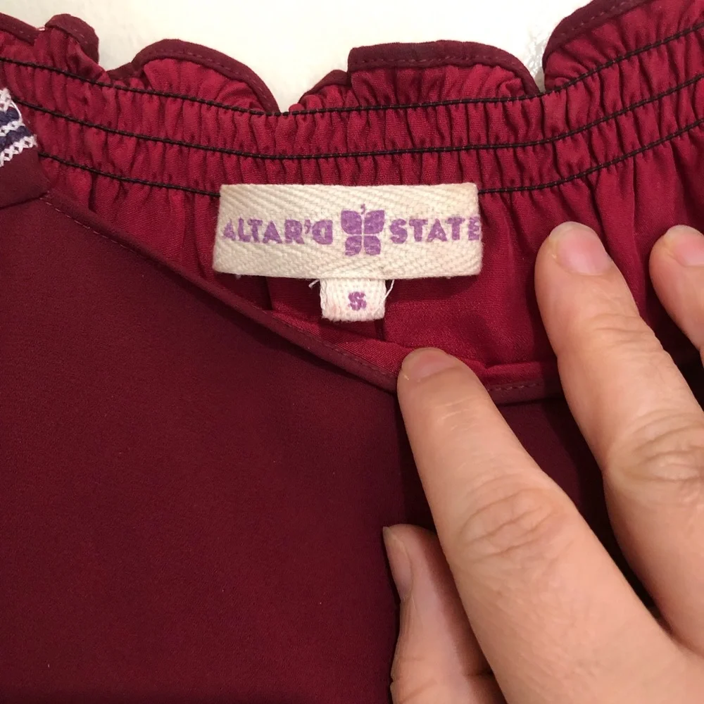🔴Beautiful Burgundy Square Neck Long sleeve Mini Dress embroider shoulder sizeS - Picture 13 of 14
